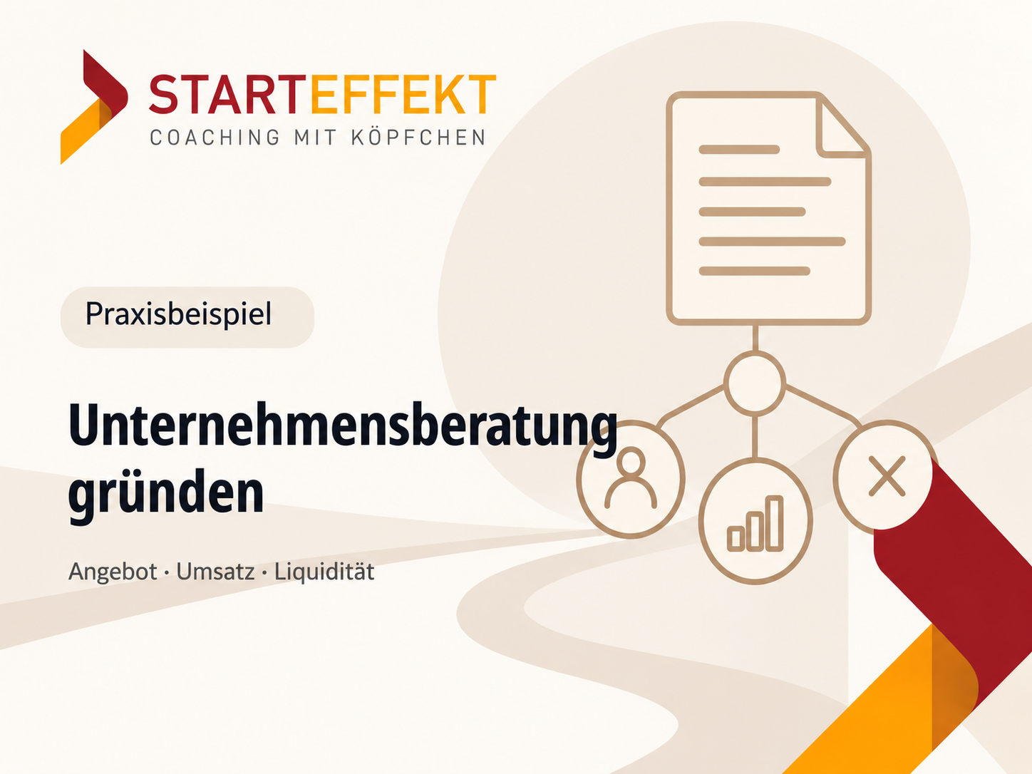 StartEffekt Praxisbeispiel Unternehmensberatung gründen mit abstraktem Dokument und Kennzahlen-Illustration